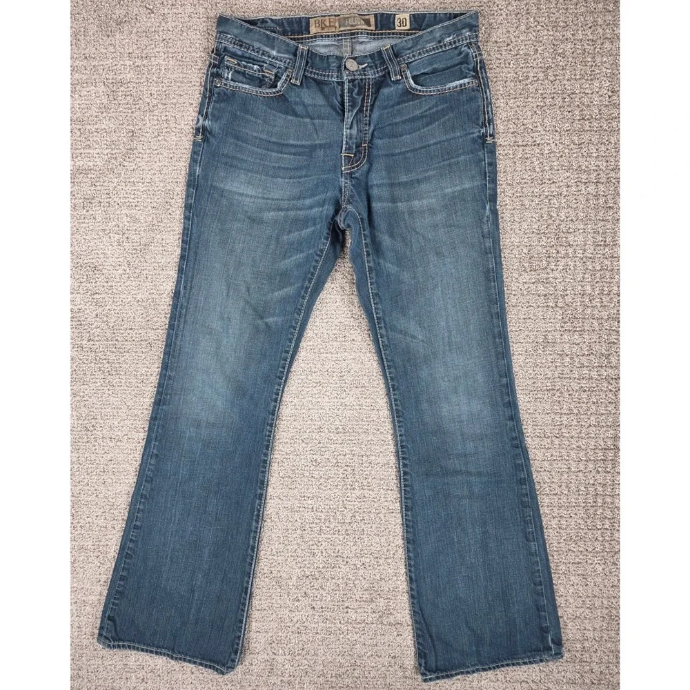 BKE Fulton Mens Bootcut Jeans Blue Denim Size 30x32 Distressed Pocket Details - Picture 1 of 10